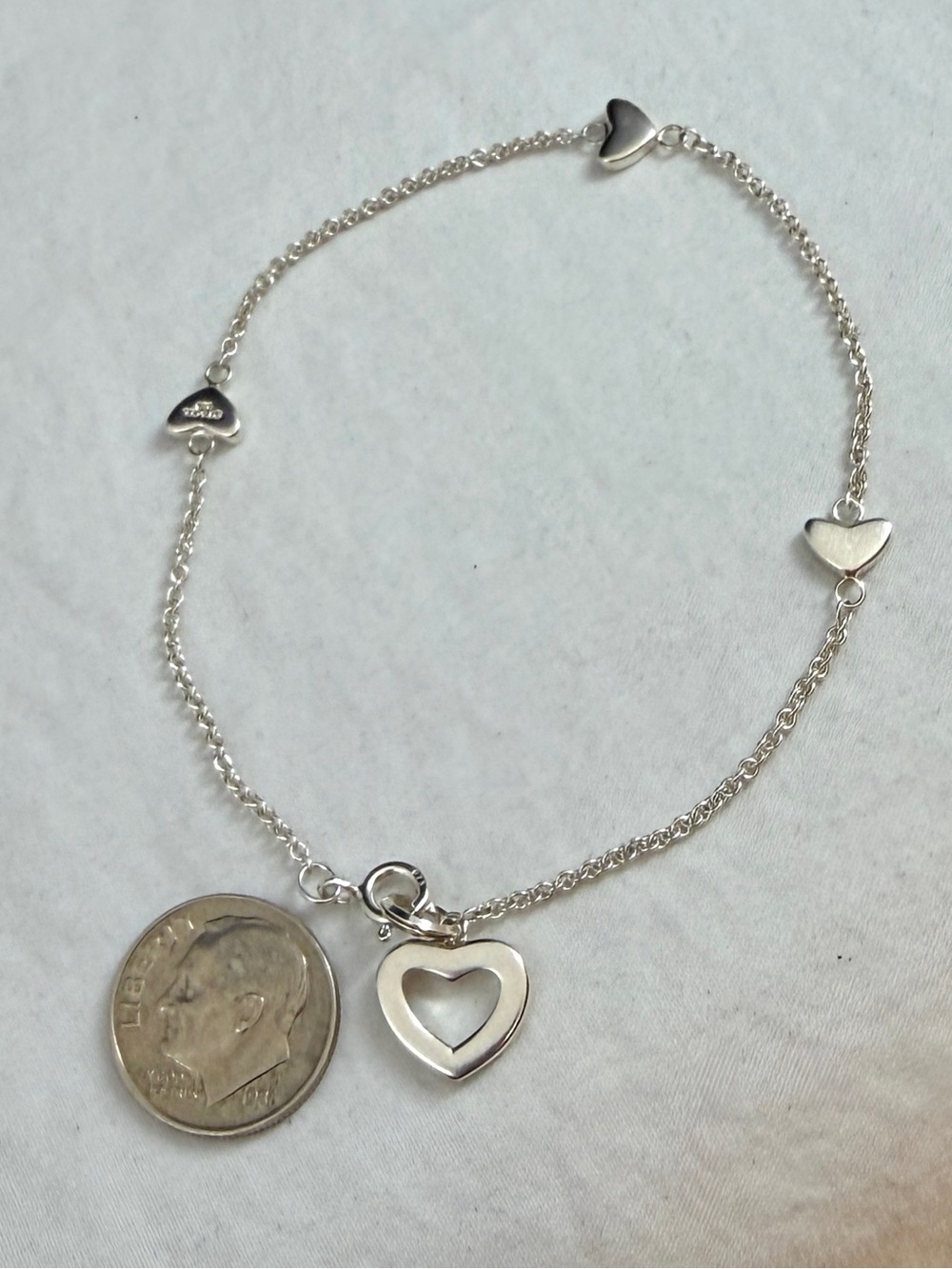TIFFANY & CO. Sterling Silver Open Mini Solid 4 Hearts Bracelet; 7.75” w/ COA - Picture 5 of 14